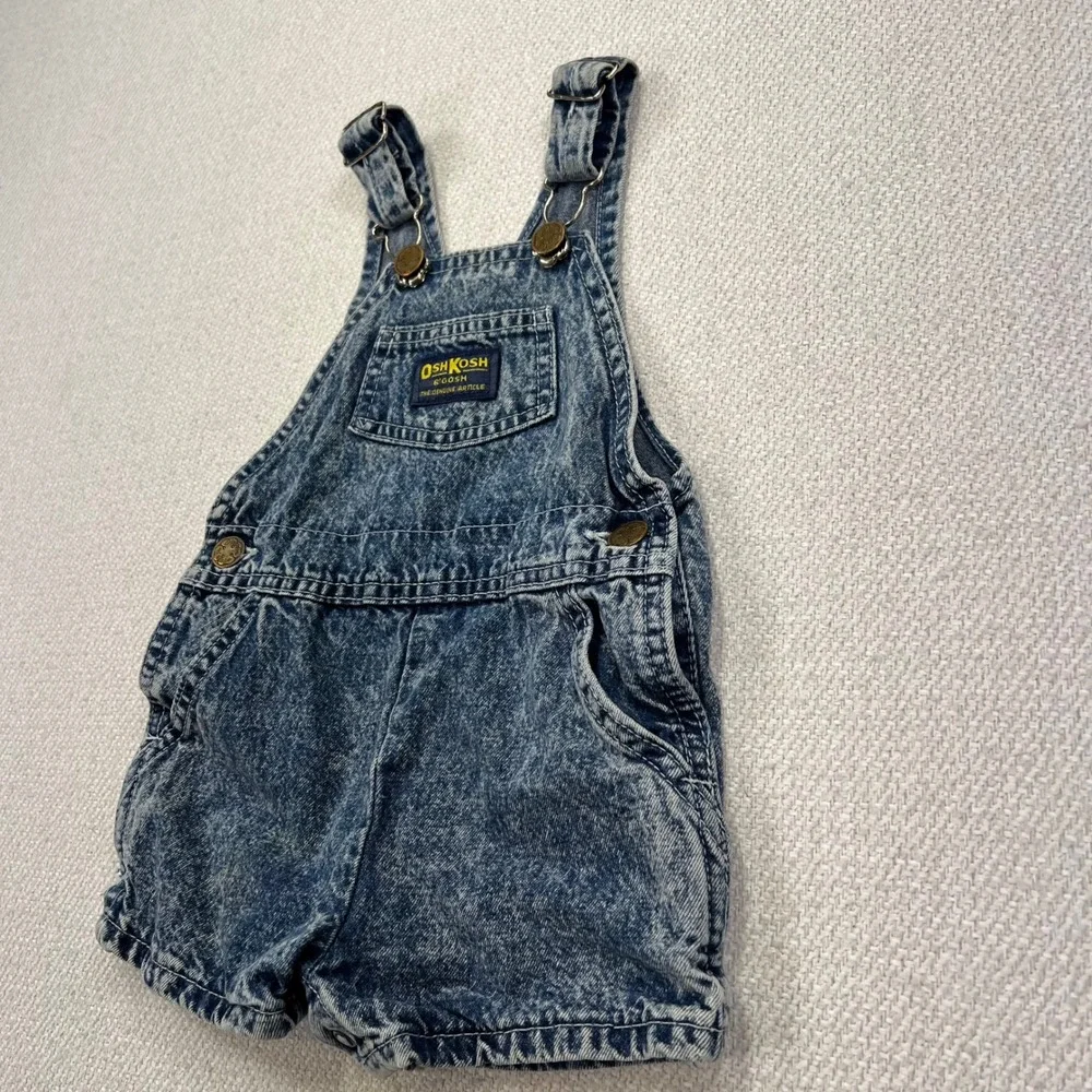 OshKosh B'gosh Denim Shortalls Kids 18M Blue Acid Wash VTG 80s Made in USA